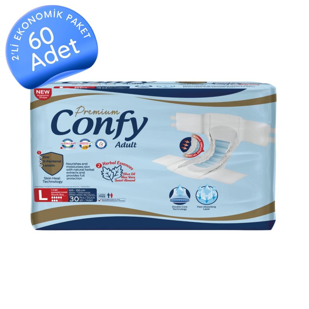 Confy Premium Belbantlı Hasta Bezi Büyük Boy(L) 30'lu 60 Adet