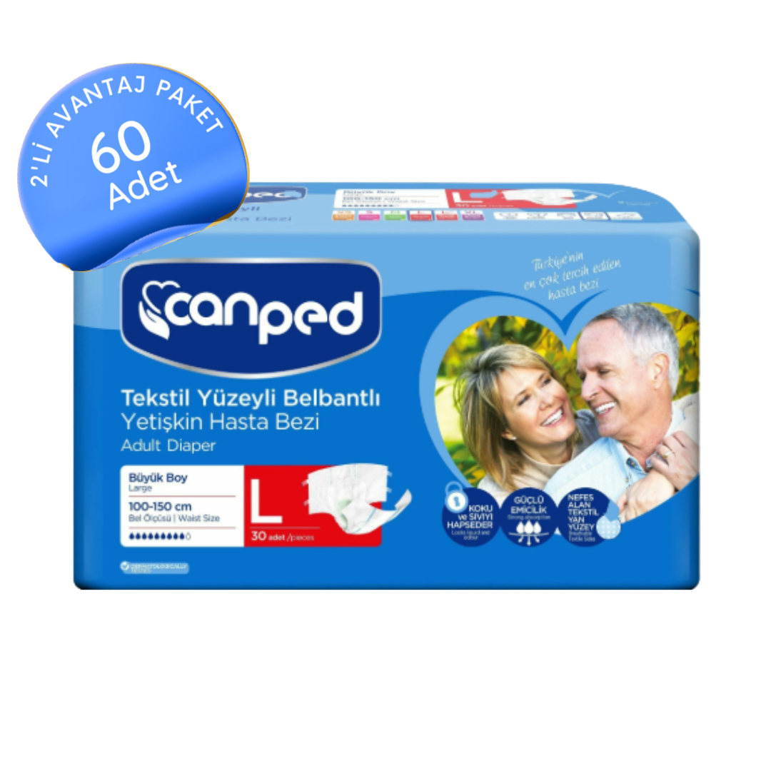Canped Large 30x2 Adet Tekstil Yüzeyli Belbantlı Yetişkin Hasta Bezi