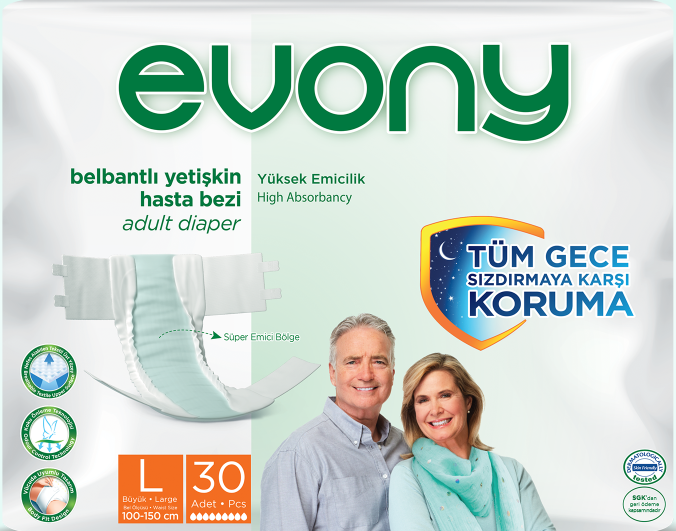 Evony Belbantlı Yetişkin Hasta Bezi Büyük (L) 60 Adet