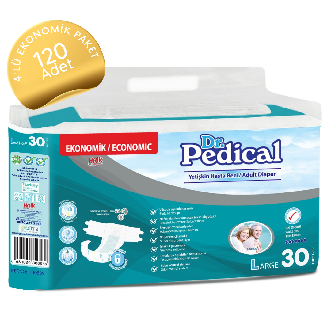 Dr.Pedical Belbantlı Large Beden Büyük Boy 120 Adet Hasta Bezi