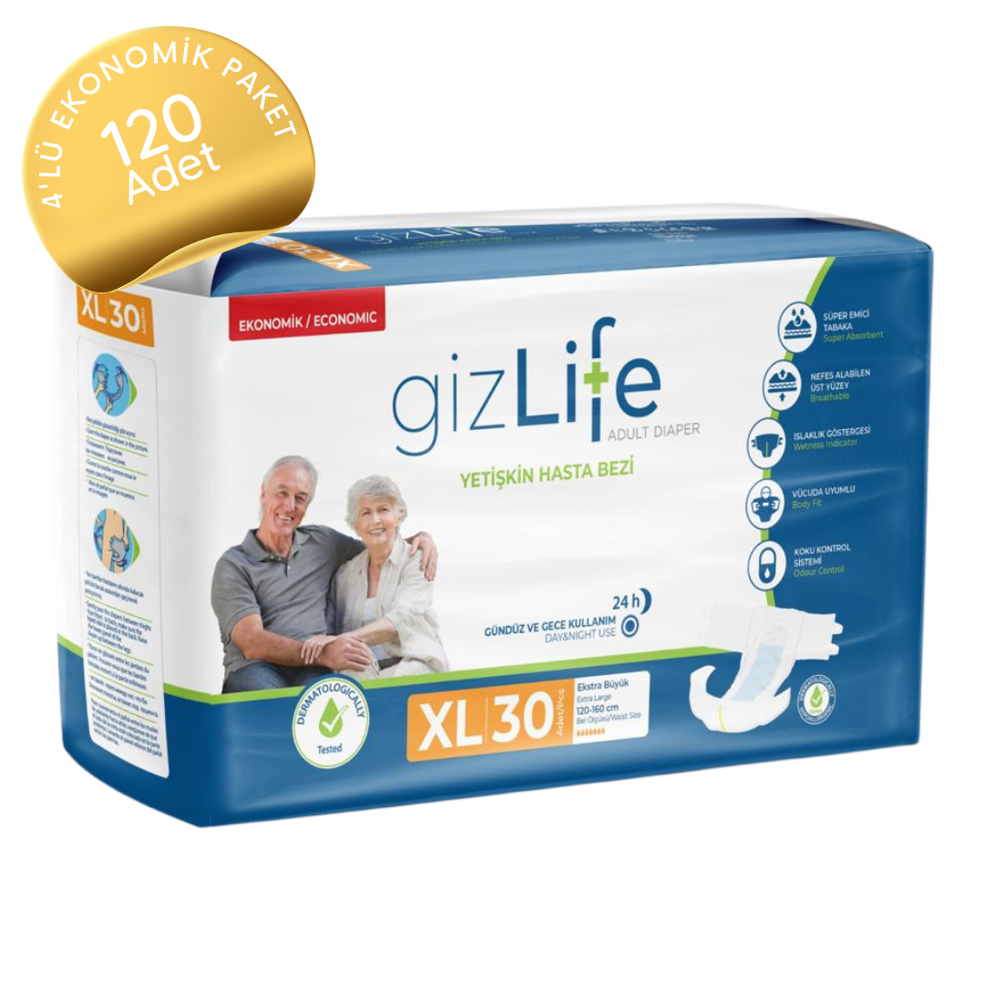 GizLife Belbantlı Yetişkin Hasta Bezi Extra Büyük (XL) 120 Adet
