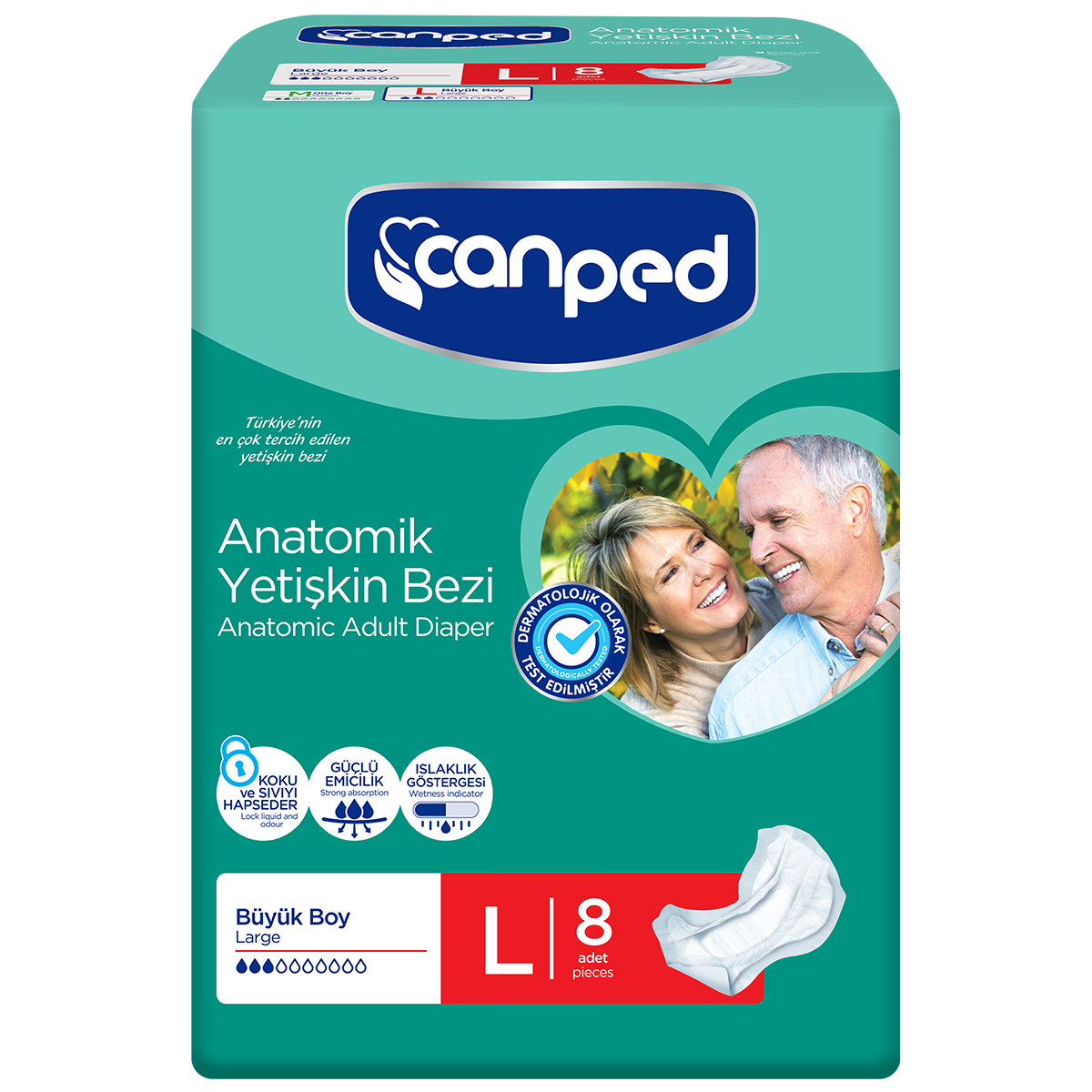 Canped Anatomik Yetişkin Hasta Bezi Büyük (L) 1 Paket (8 Adet)