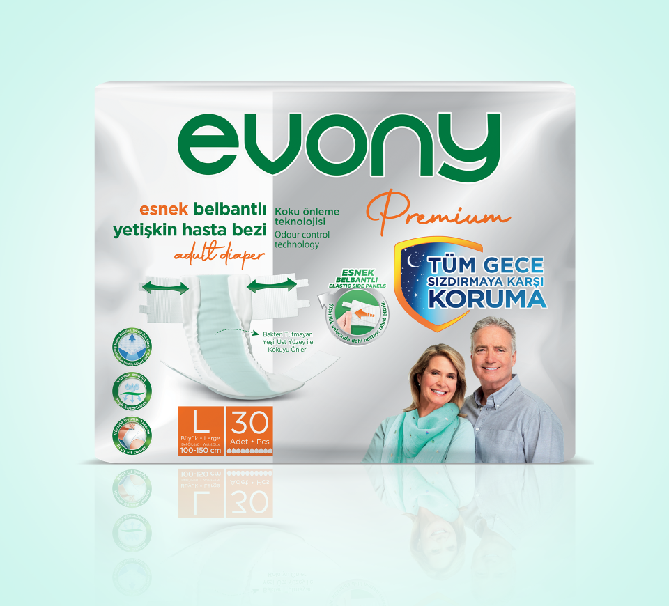 Evony Premium Esnek Belbantlı Yetişkin Hasta Bezi Büyük (L) 120 Adet