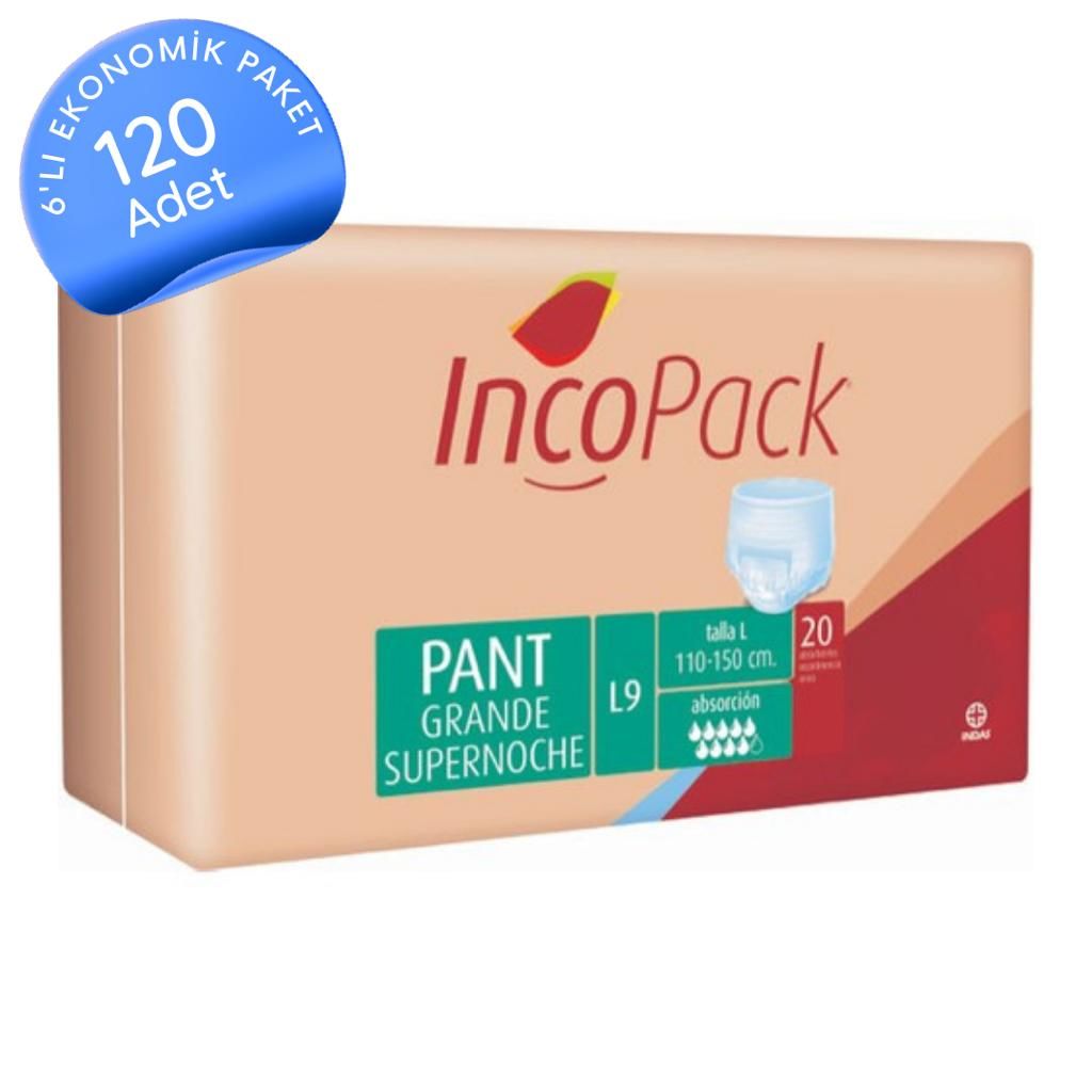 İncopack 9 Damla Emici Külot Hasta Bezi Büyük Boy (L) 120 Adet