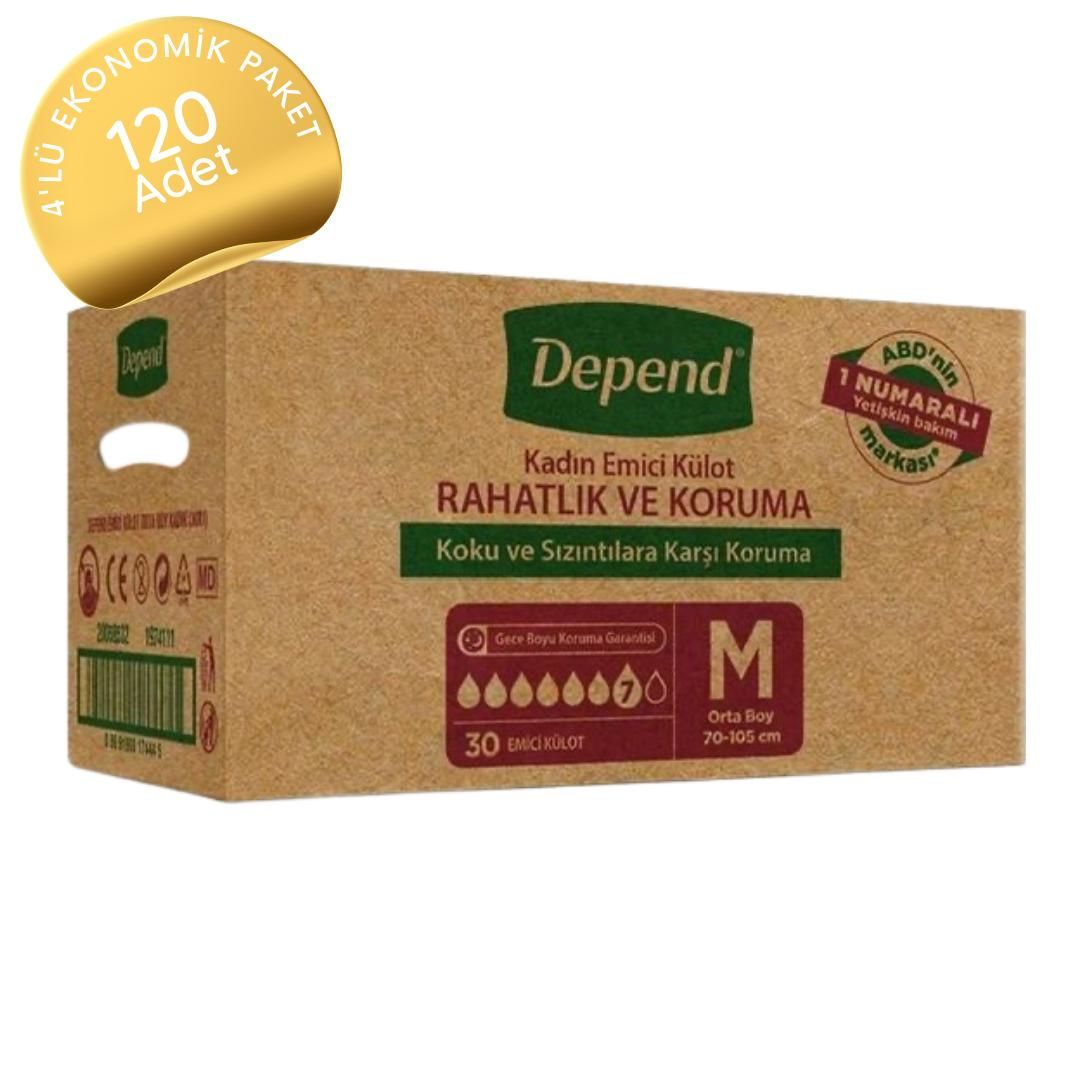 Depend Kadın Emici Külot Hasta Bezi Orta Boy(M) 30'lu 120 Adet