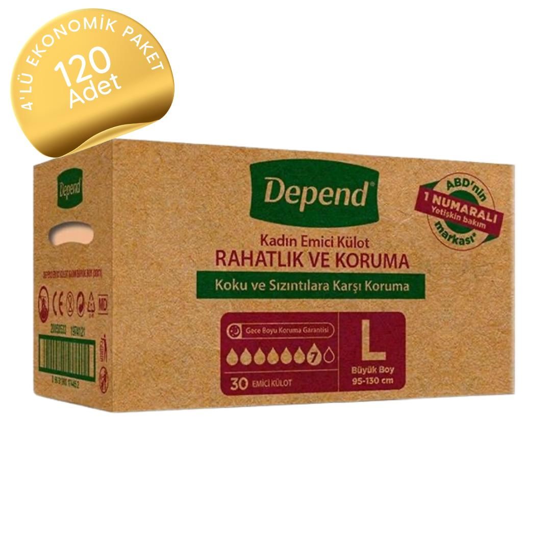 Depend Kadın Emici Külot Hasta Bezi Büyük Boy(L)  30'lu 120 Adet