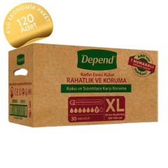 Depend Kadın Emici Külot Hasta Bezi Ekstra Büyük (XL) 30'lu 120 Adet