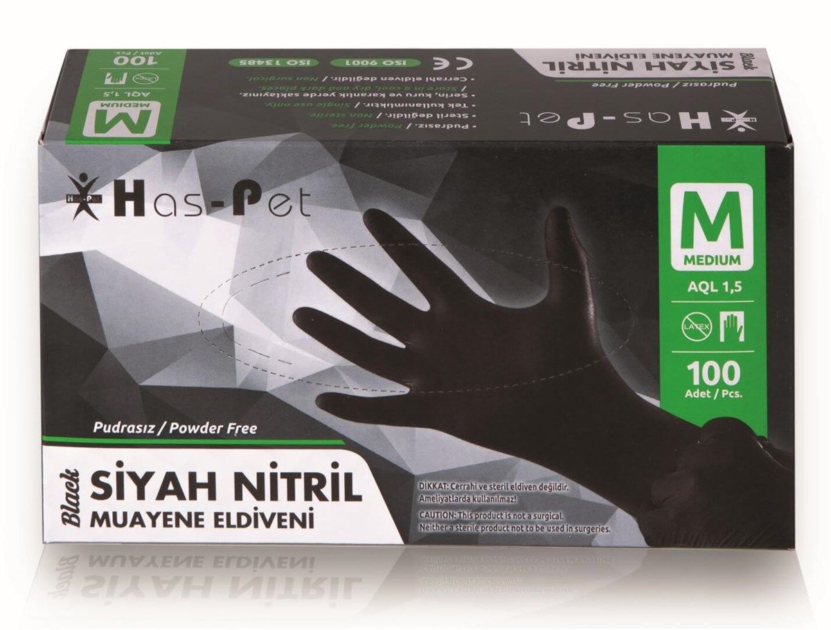 Has-Pet Siyah Nitril Eldiven (M) 100lü 6 Kutu