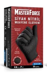 Has-Pet Masterforce Siyah Nitril Eldiven (M) 50 Adet 6 Kutu