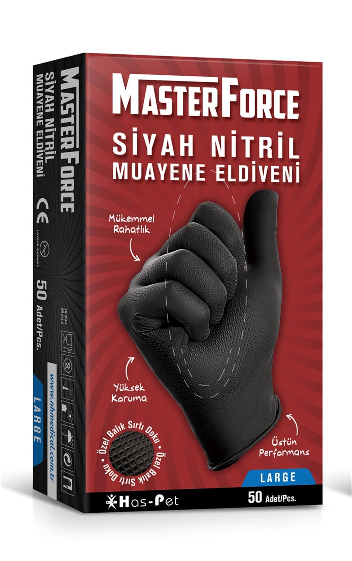 Has-Pet Masterforce Siyah Nitril Eldiven (L) 50 Adet 6 Kutu