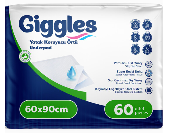 Giggles Yatak Koruyucu Örtü 60x90 cm 30'lu 2 Paket (60 Adet)