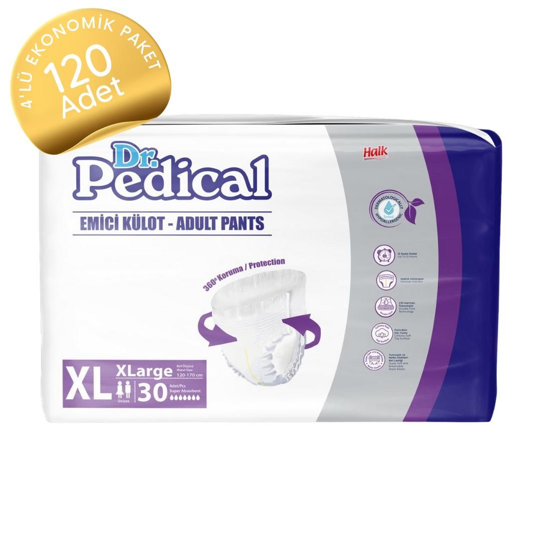 Dr.Pedical Emici Külot Hasta Bezi Extra Büyük Boy(XL) 30'lu 120 Adet