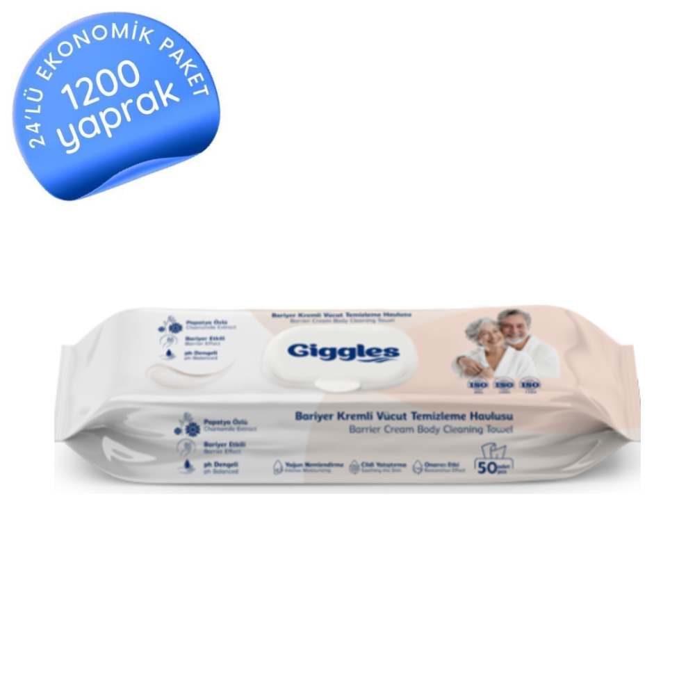Giggles Bariyer Kremli Perine ve Vücut Temizleme ve Bakım Havlusu 50'li 24 Paket
